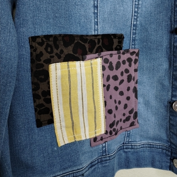 LOGO Lavish by Lori Goldstein Patchwork Denim Jacket size 12 - Picture 3 of 8
